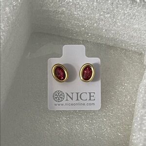 Gold and Pink Oval Stud Earrings